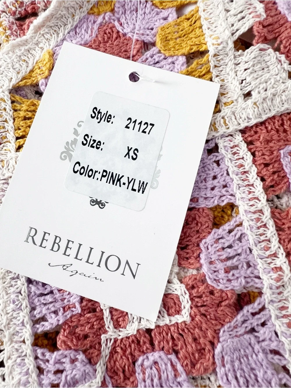 NEW Rebellion Crochet Patchwork Boho Granny Square Crochet Tank Top Size XS - Picture 5 of 8